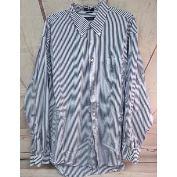 Nautica Other - Nautica XXL Blue White Striped Long Sleeve Button Up Shirt